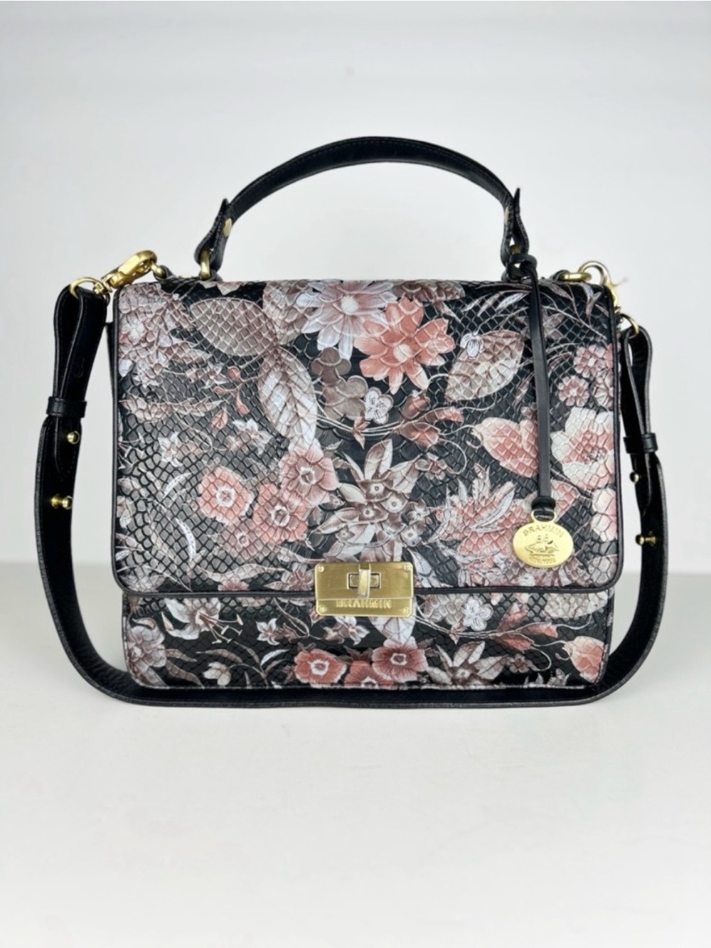 Brahmin Cecilia Black Bohemia Floral Flap Satchel Rare